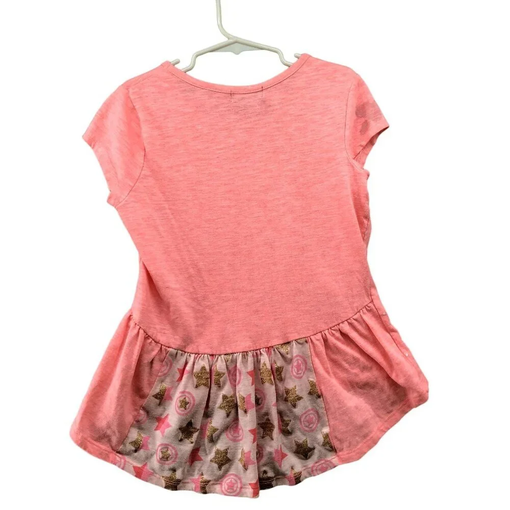 Marvel Girls Size 10/12 Captain America T Shirt Pink High Low Short Sleeve‎